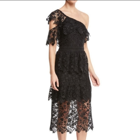 Joie Belisa black 1 shoulder lace cocktail dress $448 - Picture 6 of 12